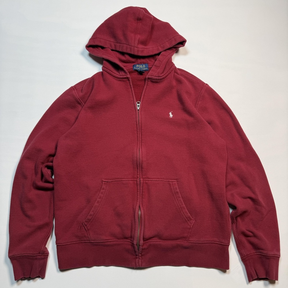 Polo Ralph Lauren Hoodie Boys XL 18-20 Red Full Zip Fleece Sweatshirt Pony Logo